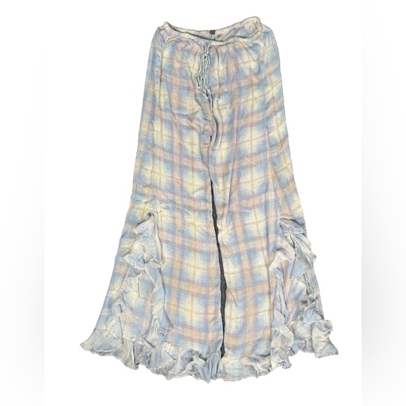 Fp One Pants - Free People Ruffled Frayed Pastel Plaid Pull On Pants Size XS Mermaid Whimsical